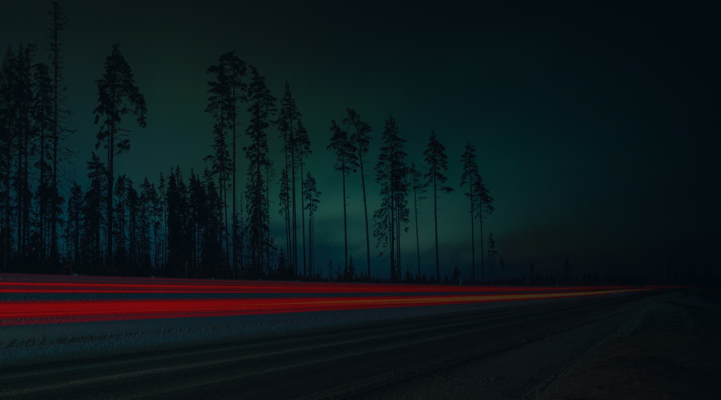 Blurred red tail lights in forest